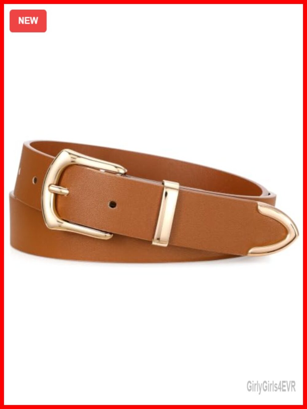 Women's Faux Leather Belt with Gold Buckle & Metal Tip